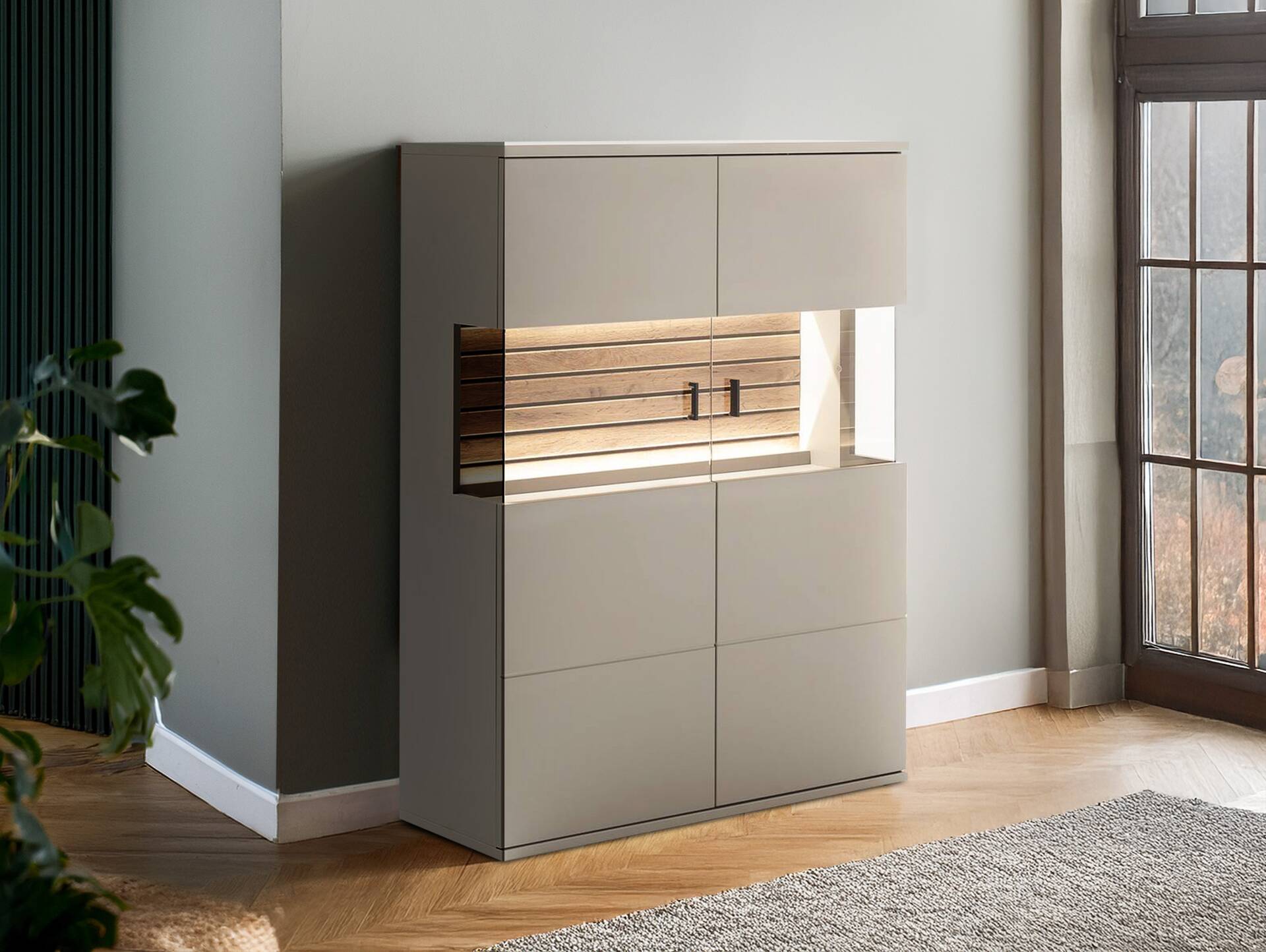 LUZERN Highboard II, Material Dekorspanplatte, basaltfarbig/eichefarbig 