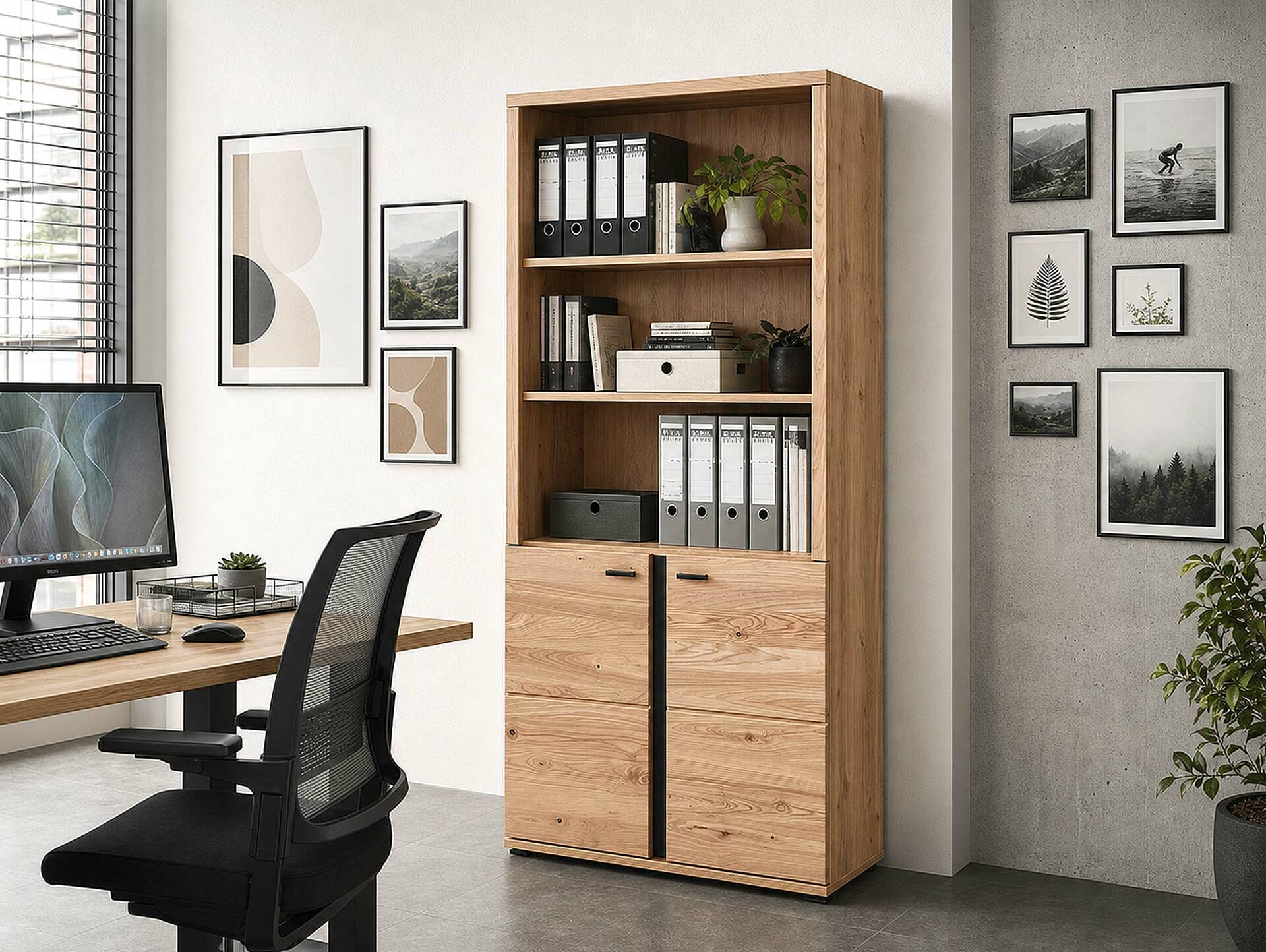 SAN MARINO Büroschrank II, Material Teilmassiv, Altesche gebürstet / Artisan eichefarbig 