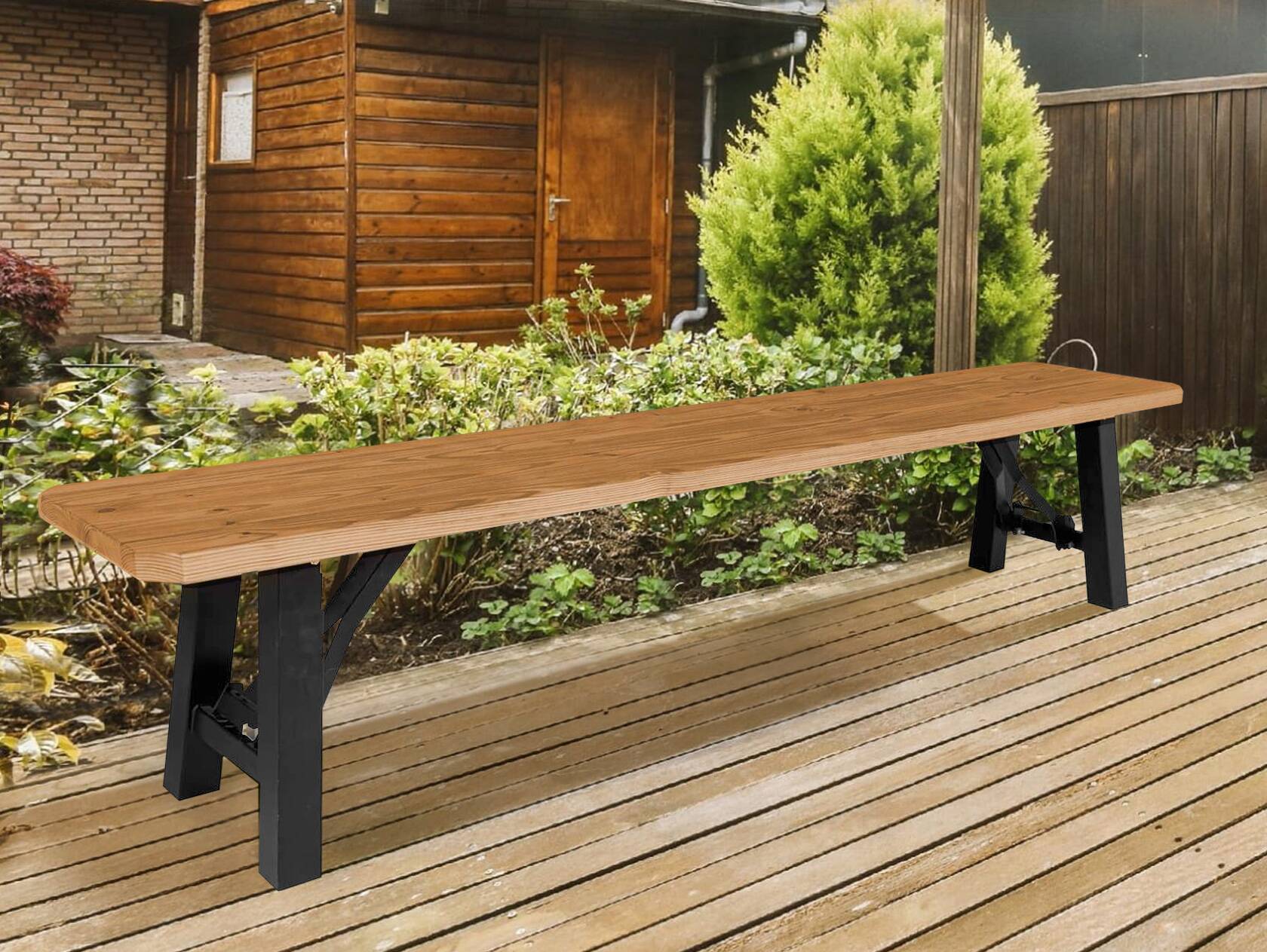 TEGERNSEE Gartenbank - klappbar, rustikale Altholzoptik, Material Massivholz/Metall, Thermo-Fichte 200 x 30 cm | Innenbereich | ohne Rückenlehne