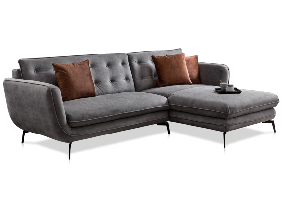 SALVATOR Ecksofa mit Metallfuß schwarz, Stoffbezug