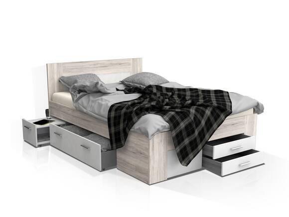 DALIA Funktionsbett 140x200 cm, Material Dekorspanplatte, sandeichefarbig/weiss