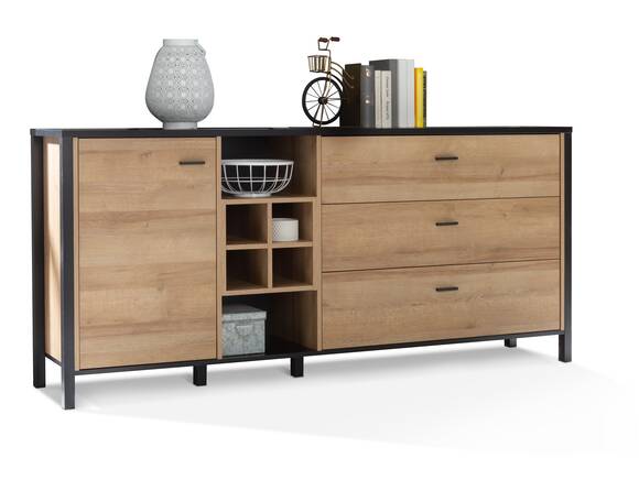 HAVANO Sideboard L II, Material Dekorspanplatte, Riviera Eichefarbig/schwarz