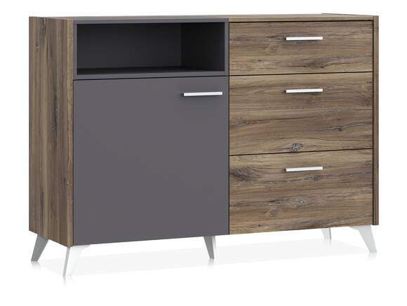 WELLIGTON Kommode, Material Dekorspanplatte, Flagstaff Eichefarbig/grau