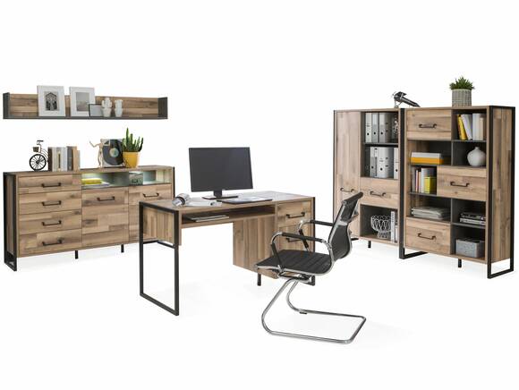 HANIKA Komplett Büro II, Material Dekorspanplatte, eichefarbig/betonfarbig