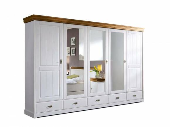 ROMAN Kleiderschrank / Drehtürenschrank teilmontiert, Material Massivholz, Kiefer