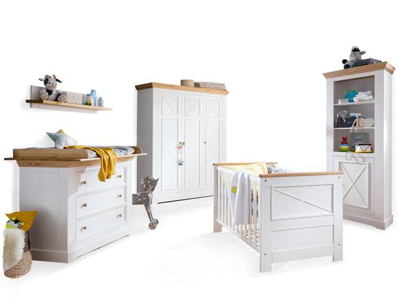 CARLY Komplett-Babyzimmer, Material Massivholz, Kiefer weiss/eichefarbig