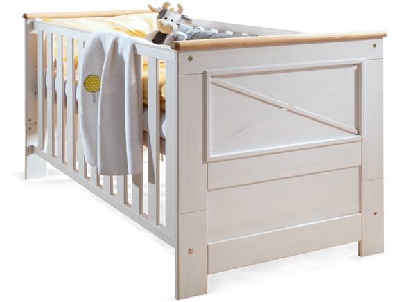CARLY Babybett, Material Massivholz, Kiefer weiss/eichefarbig