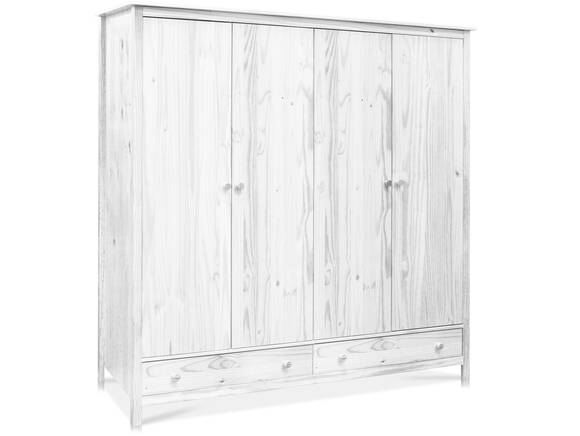 TOBINO Kleiderschrank 4trg, Material Massivholz, Kiefer Kiefer weiss