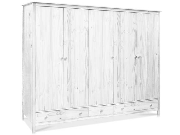 TOBINO Kleiderschrank 5trg, Material Massivholz, Kiefer Kiefer weiss