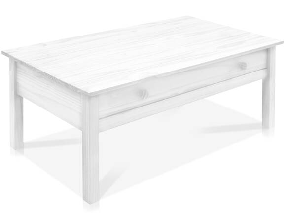 TOBINO Couchtisch mit Schublade,Material Massivholz, Kiefer Kiefer weiss