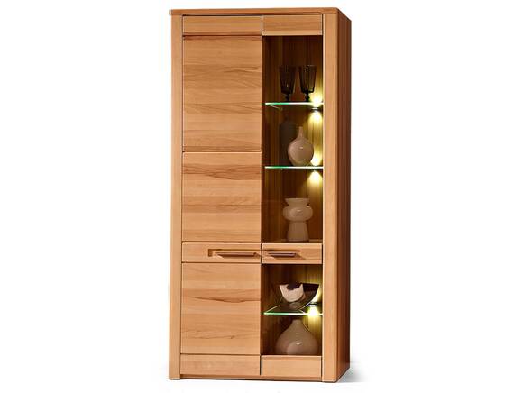 NESTOR PLUS Standvitrine hoch, Material Teilmassiv, Kernbuche lackiert