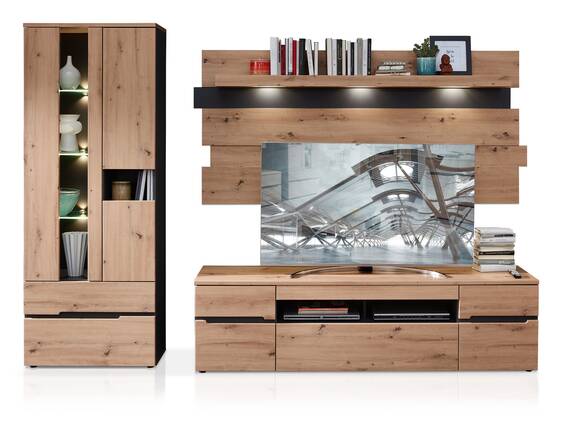 MAILAND Wohnwand, Material MDF, Artisan eichefarbig