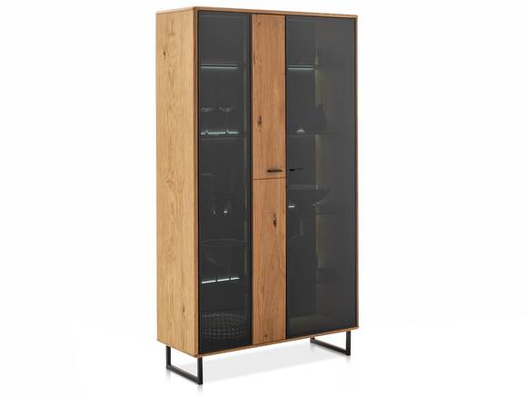 ALMERIO Kombi-Vitrine II, Wildeiche teilmassiv, anthrazitfarbig