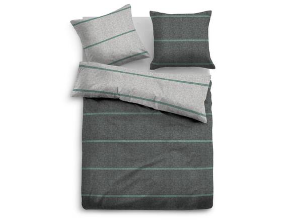 TOM TAILOR Bettwäsche Melange-Flanell, 135x200 cm, Streifen grau/grün