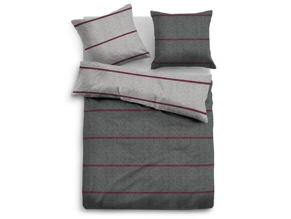 TOM TAILOR Bettwäsche Melange-Flanell, 135x200 cm, PURE STRIPES grau/rot
