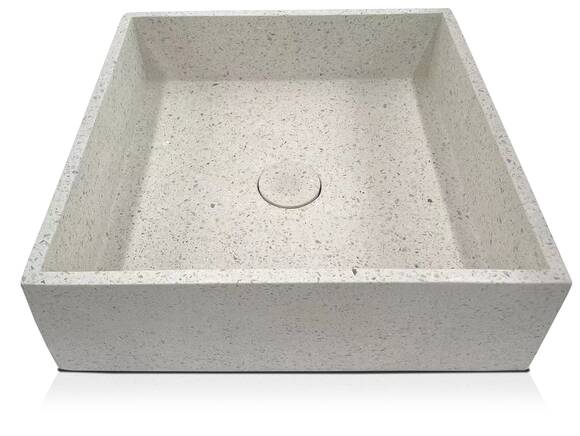 SOMAN Aufsatzwaschbecken, Material Terrazzo, quadratisch, weiß