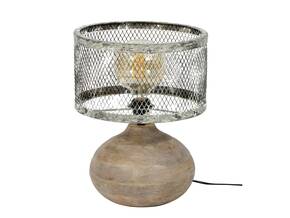 GREMI Tischlampe klein Gitterschirm mit Holzfuß