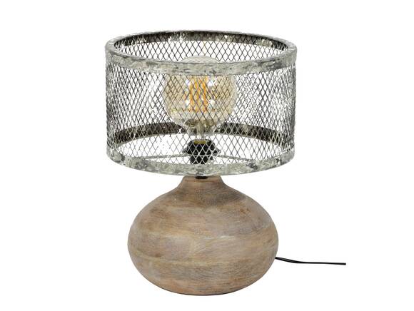 GREMI Tischlampe klein Gitterschirm mit Holzfuß