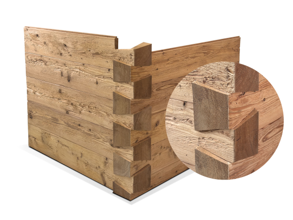 TIROLERSCHROT Blockwandschalung/Nut- und Federbrett/Schalungsbrett, Material Massivholz, gehackt/gebürstet