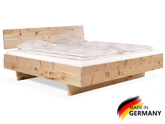 ZARUBA Zirbenbett mit Wangenfuß/Holzkopfteil, Material Massivholz, Zirbe unbehandelt