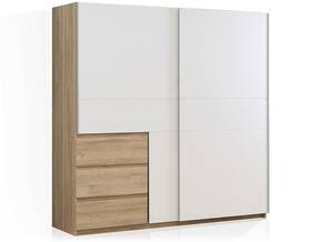 CALISTO Kleiderschrank mit Schubkästen, Material Dekorspanplatte, weiss/Eiche biancofarbig