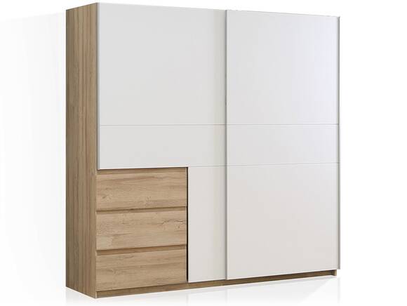 CALISTO Kleiderschrank mit Schubkästen, Material Dekorspanplatte, weiss/Eiche biancofarbig