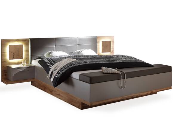 CAMERON XL Bettanlage inkl. Nachtkommoden und Sitztruhe, Material MDF