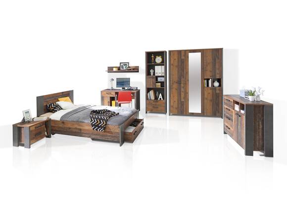 CASSIA Jugendzimmer 7-tlg., Material Dekorspanplatte, Old Wood Vintage/betonfarbig