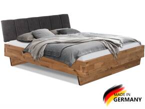 CORDINO Wangenbett aus gebürsteter Eiche mit gestepptem Polster-Kopfteil, Material Massivholz