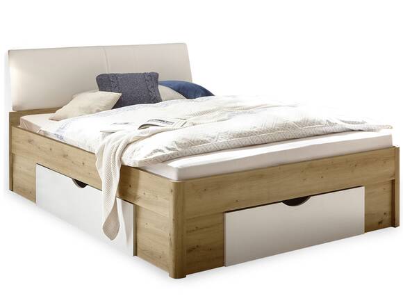 DELGARO Bett / Jugendbett 140x200 cm, Material Dekorspanplatte, eichefarbig/weiss