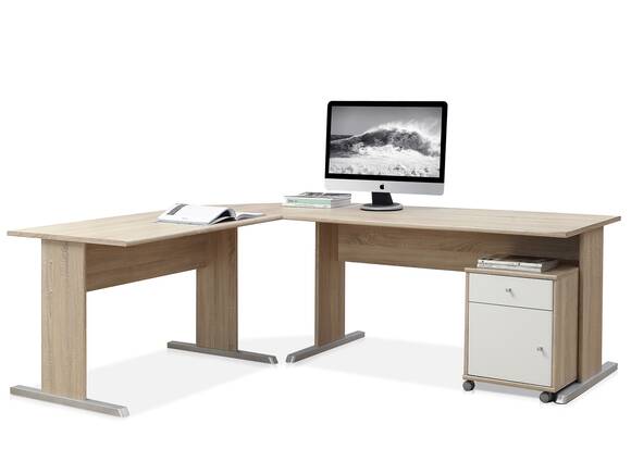 EASY OFFICE Winkelkombination, Material Dekorspanplatte, Eiche sonomafarbig/weiss