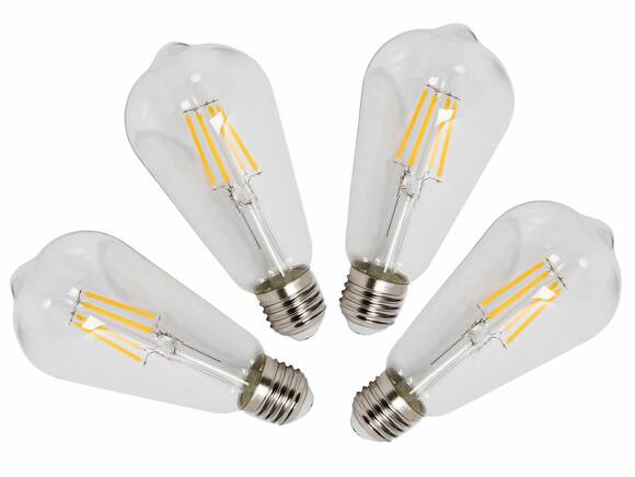 4er Set Glühbirnen schmal, E27, 4 Watt, warmweiss