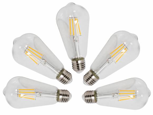 5er Set Glühbirnen schmal, E27, 4 Watt, warmweiss