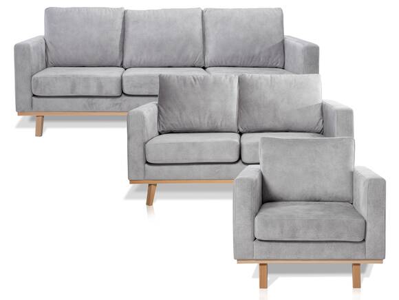 CORIN 3-2-1 Sofagarnitur mit Echtholz-Untergestell, Bezug in Velour-Optik