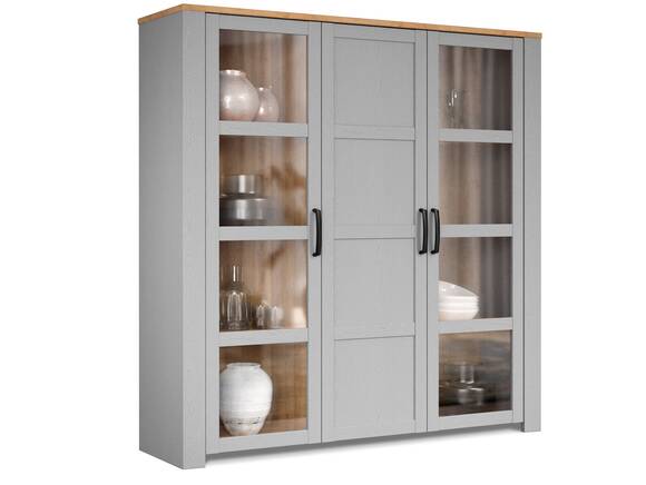 BRISCO Highboard/Vitrine, Material Dekorspanplatte, eichefarbig/grau