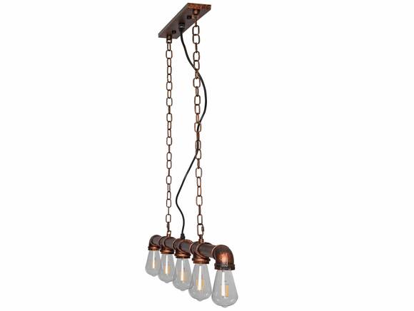 TAFEL 2 Hängelampe 5 Leuchten, Metallrohr kupferfarbig