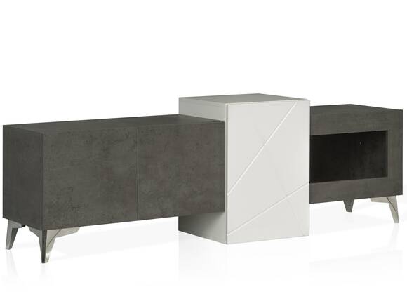 JAKOBA TV-Lowboard, Material MDF, betonfarbig dunkelgrau/weiss