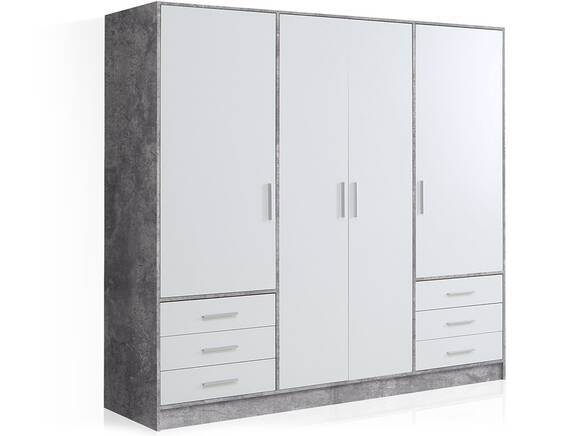 JAMI Kleiderschrank 4-trg. mit 6 Schubkästen, Material Dekorspanplatte