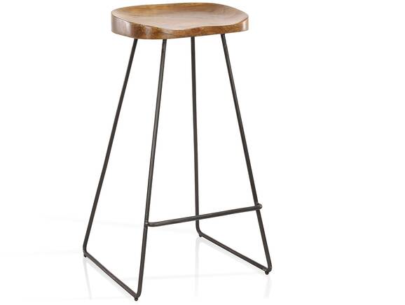 JARON Barhocker, Material Massivholz/Metall, Sitzfläche Akazie + Gestell schwarz