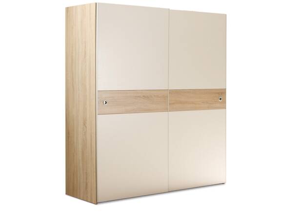 TINA Schiebetürenschrank, Material Dekorspanplatte, Eiche sonomafarbig/weiss