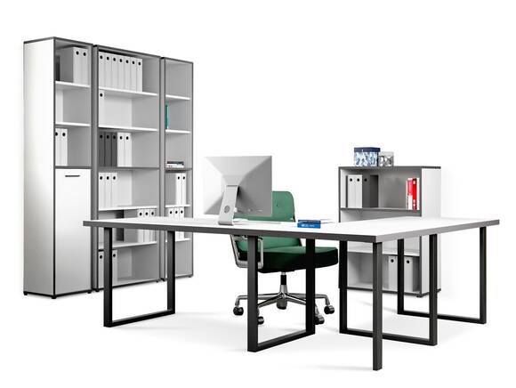 KALINA 5tlg. Büromöbelset, Material Dekorspanplatte, weiss/grau