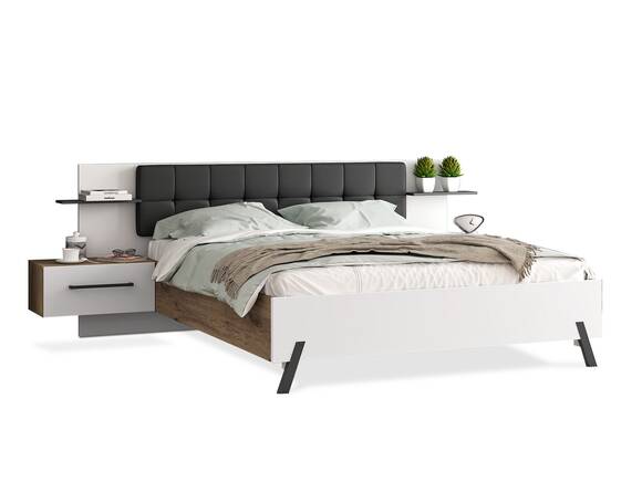 KACY Bettanlage, 180x200 cm, Material Dekorspanplatte, Flagstaff Eichefarbig/Weiß
