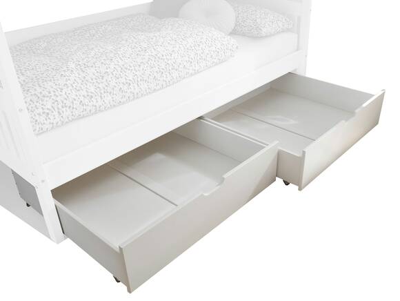 LESSIE Bettschubkasten 2er Set, Material Massivholz, Kiefer weiss