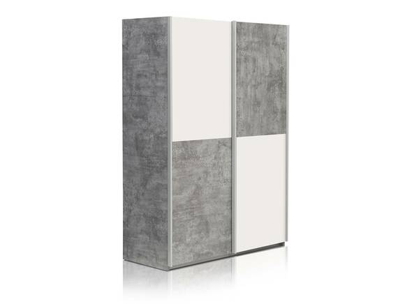 LILLY Schiebetürenschrank 120 cm, Material Dekorspanplatte, betongrau/weiss