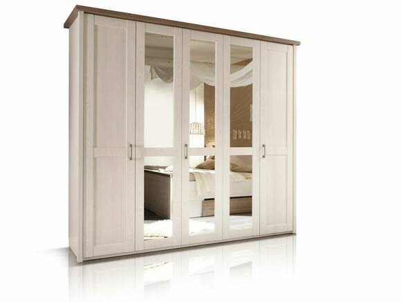 LUBA Drehtürenschrank 5trg, Material MDF, weiss piniefarbig/trüffelfarbig