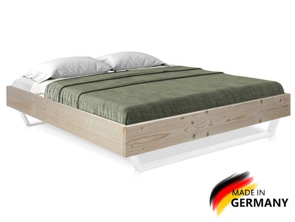 LUKY Kufenbett ohne Kopfteil, Material Massivholz, Fichte massiv, Kufen weiß