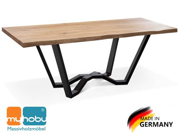 MARYLAND II Massivholztisch mit Baumkante, Material Eiche/Metallgestell SPINNE