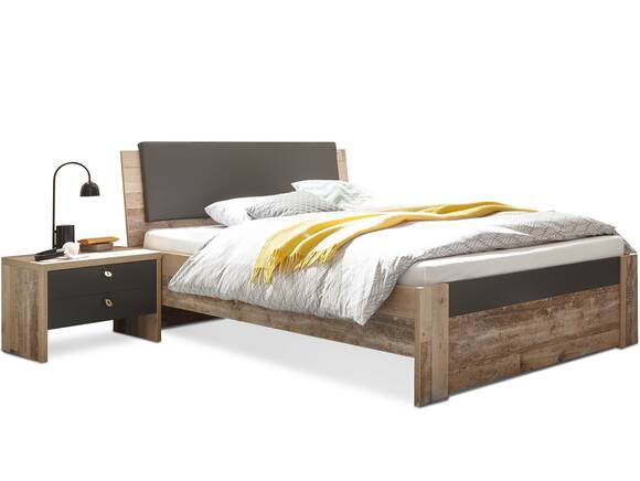 MEGGIE Bett 140x200 cm, Material Dekorspanplatte, Old Style hell/anthrazit