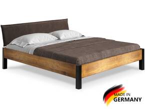 CURBY Bett Metallfuß, mit Polsterkopfteil, Material Massivholz, rustikale Altholzoptik, Fichte
