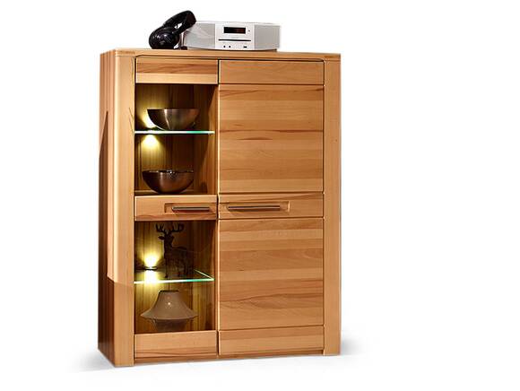 NESTOR PLUS Standvitrine klein, Material Teilmassiv, Kernbuche lackiert